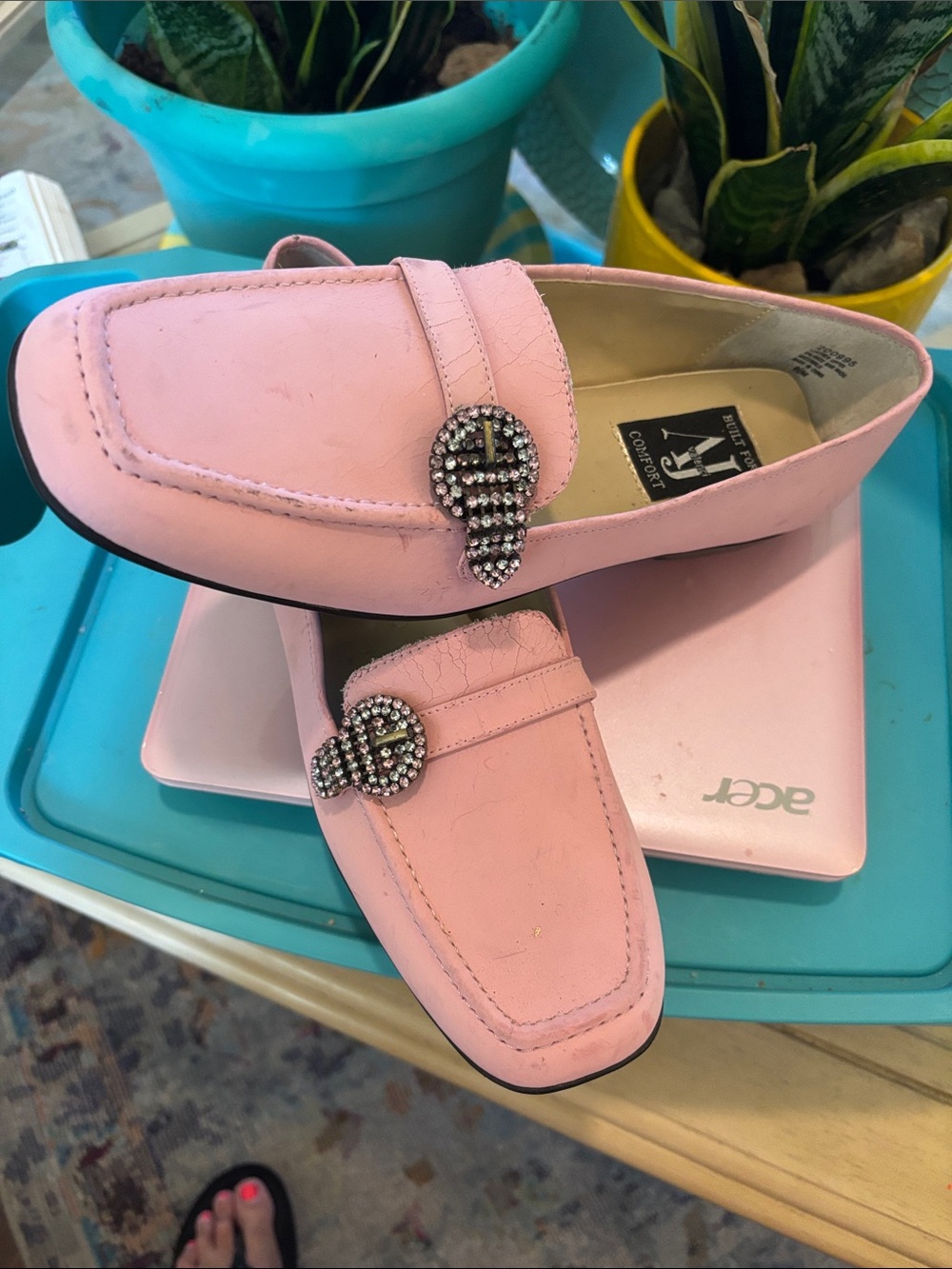 Aj Valenci Pink Loafers with Jeweled Buckle